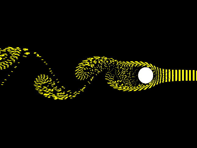 Animation of turbulent airflow around a non-spinning sphere — random flow separation causing an unpredictable knuckleball effect