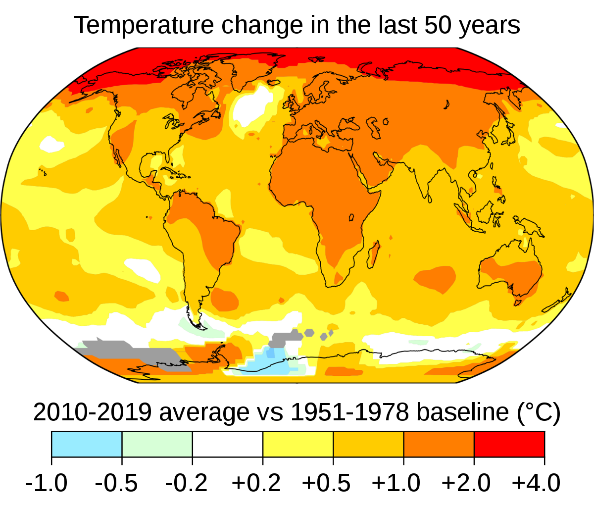 Global temperature change map