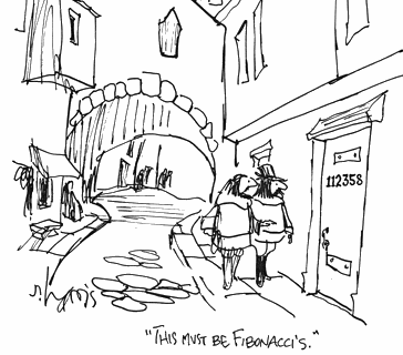 A humorous sign about the Fibonacci sequence: 1, 1, 2, 3, 5, 8, 13...