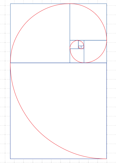 The diagonals replaced with arcs, forming the Fibonacci Spiral