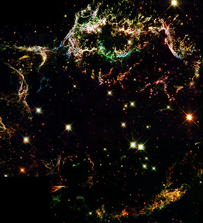 Hubble image of Cassiopeia A supernova remnant, about 11,000 light years away