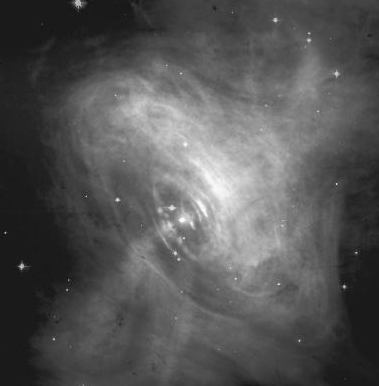 X-ray image of the Crab Nebula with the pulsar (neutron star) visible as a bright object at center