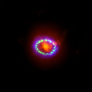 Close-up Hubble image of the illuminated outer shell of SN 1987A